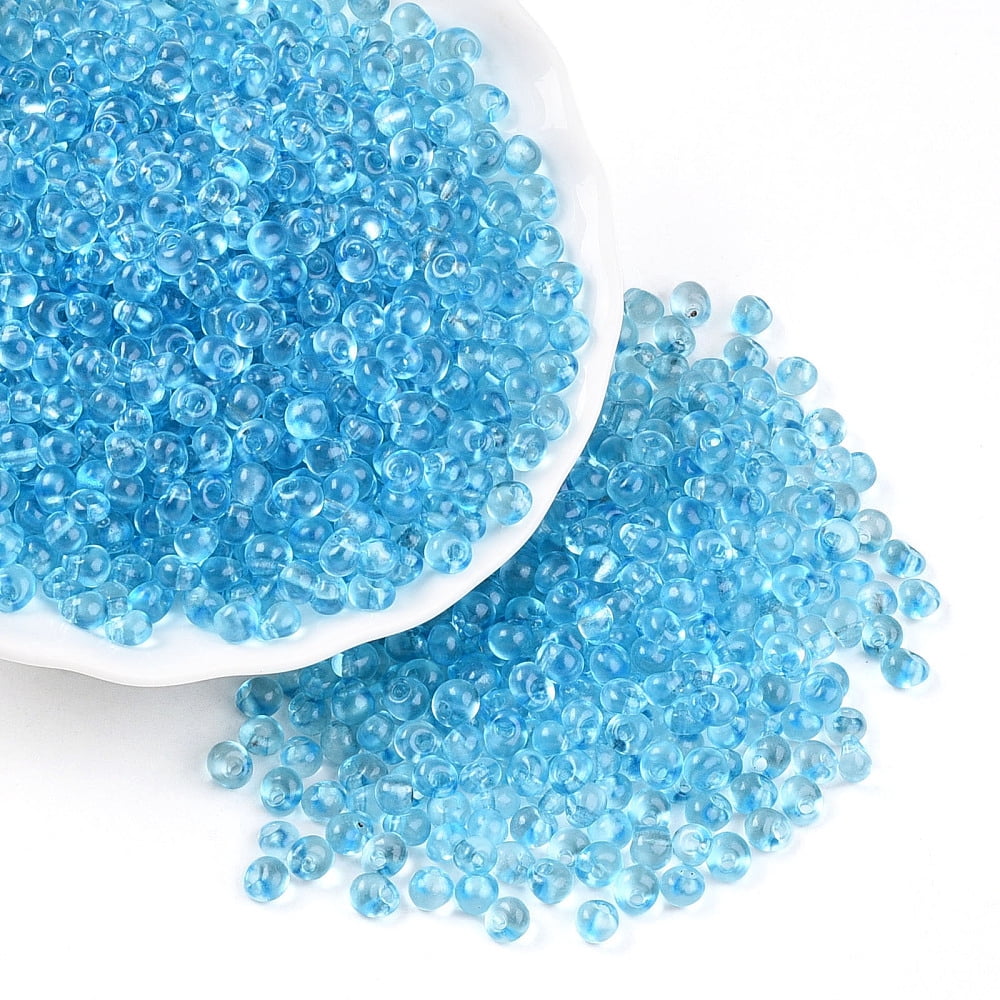1Pound 3/0 Baking Paint Glass Fringe Seed Beads Teardrop Deep Sky Blue 5x4~4.5x3.5~4mm Hole: 1mm about 4500pcs/pound
