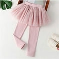 thumbnail image 1 of 3-8 T Little Girls Footless Leggings with Tutu Tulle Ruffle Skirt Stretchy Cotton Pantskirt Tight Pants for Spring,Pink,8 Years, 1 of 5