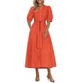 thumbnail image 1 of Vestido midi PRETTYGARDEN para mujer, verano 2025, cuello en V con bolsillos, 1 of 9