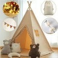 thumbnail image 4 of Teepee for Kids Tent Indoor with Floor Mat,Carry Bag,Banner,Play Cottage with Star Light, Cotton Canvas Kids Teepee Tent for Girls & Boys, Pompom Ball Design, Foldable Teepee Tent, 4 of 8