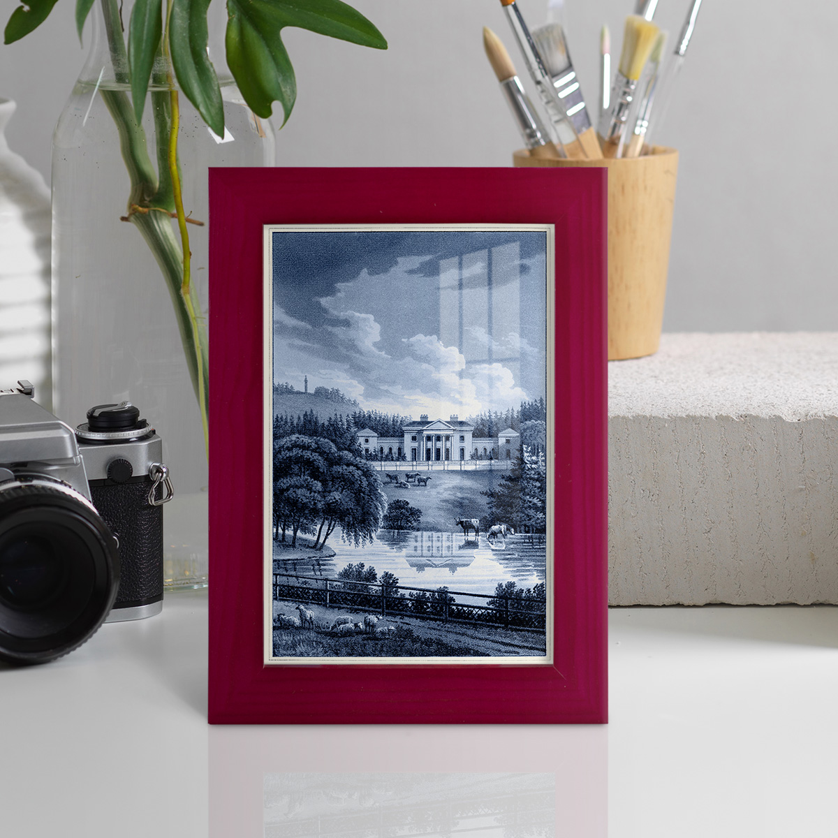 Estate View I -Framed Print w/glass-Cherry Red