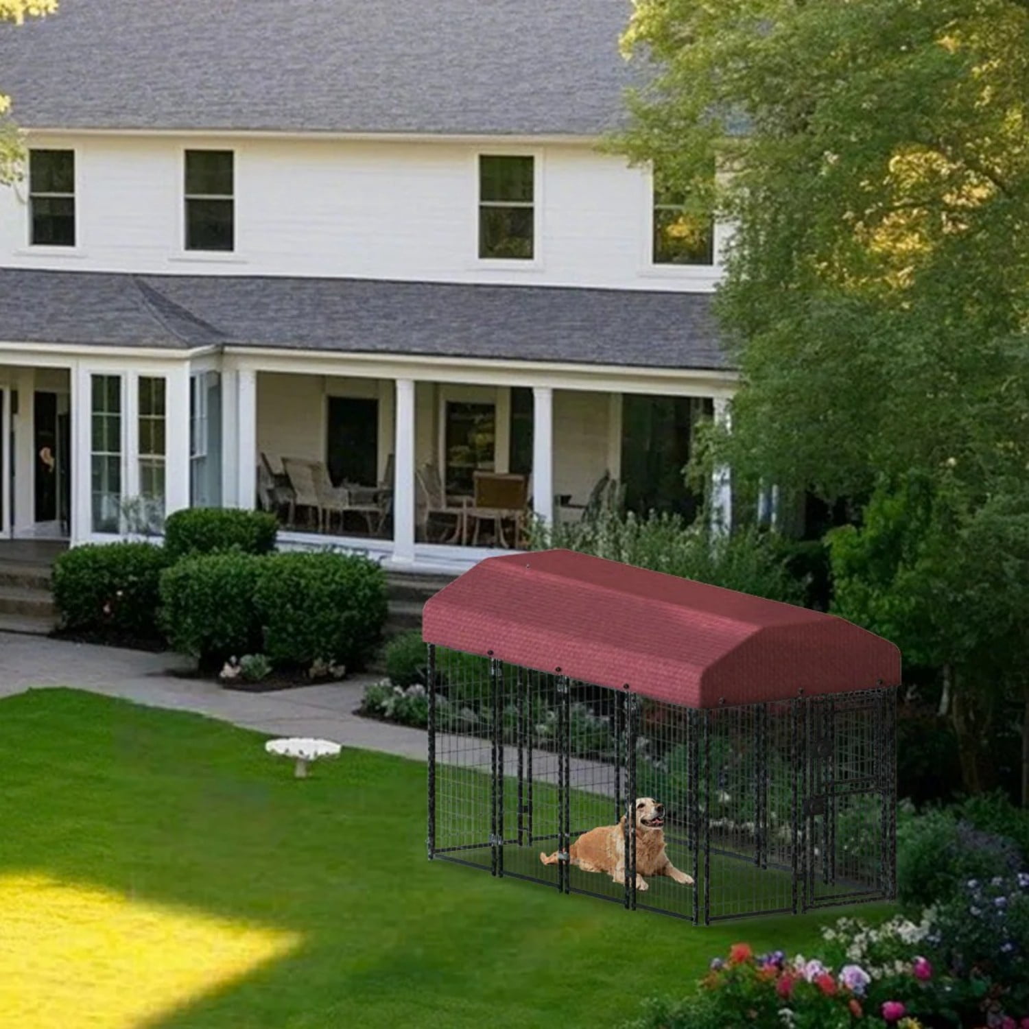 Chicken Coop Outdoor Run Pen 98"x50"x60", Metal Chicken Tractor Cage with Cover, Large Poultry Enclosure for Yard Ducks Rabbits Hens, Red