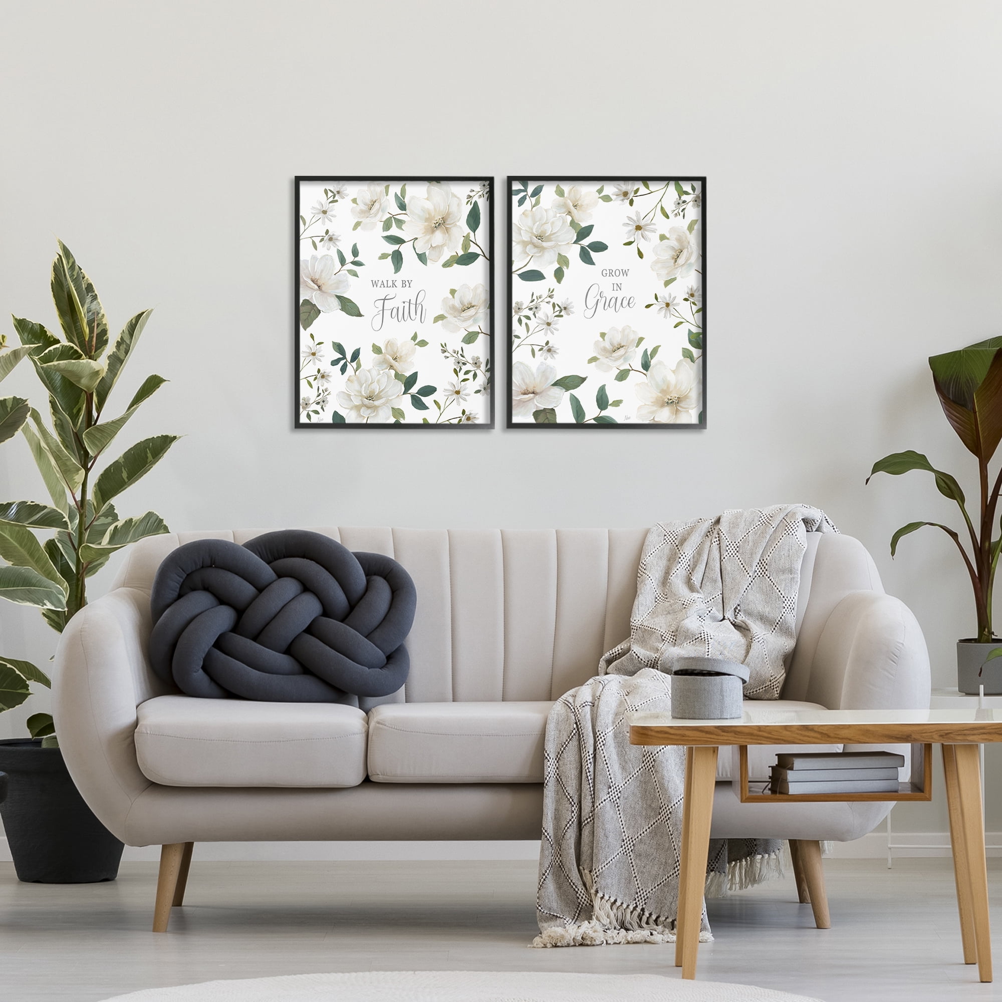 Stupell Industries Spiritual Faith Sayings with Florals 2 Piece Black Framed Giclee Art Set, design by Nan