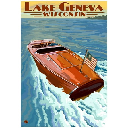 - Lake Geneva, Wisconsin - Chris Craft Wooden Boat Poster - 13x19