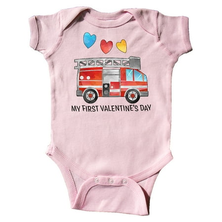 

Inktastic My 1st Valentine s Day Fire Truck with Hearts Gift Baby Boy or Baby Girl Bodysuit