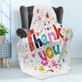 thumbnail image 4 of Thank You Soft Flannel Fleece Blanket, Colorful Calligraphy with Happy Hearts Stars and Flowers as Round Frame Graphic, Cozy Plush for Indoor and Outdoor Use, 50" x 60", Multicolor, by Ambesonne, 4 of 5