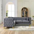 thumbnail image 2 of 82.2-Inch Sectional Sofa, L-Shaped Velvet Corner Sofa Covers with 3 Cushions, Modern Large Sofa Sectional Couch for Living Room Bedroom Apartment, Gray, 2 of 8