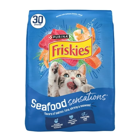 Purina Friskies Seafood Sensations Dry Cat Food Flavors of Salmon, Tuna, Shrimp and Seaweed, 30 lb Bag