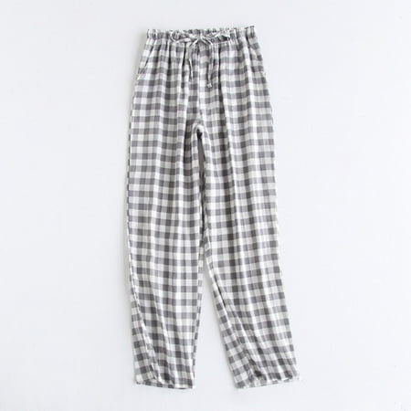 

YIWEI Womens Pajama Pants Lightweight Soft Cotton Plaid Casual Lounge Sleep Bottoms Gray And White M