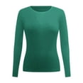 thumbnail image 5 of MIXUE Boho Tops For Women Autumn Winter Knit Solid Color Round Neck Long Sleeve Slim Fit Basic Soft Pullover Shirts For Women T Shirts Daily-Wear,Green,S, 5 of 5