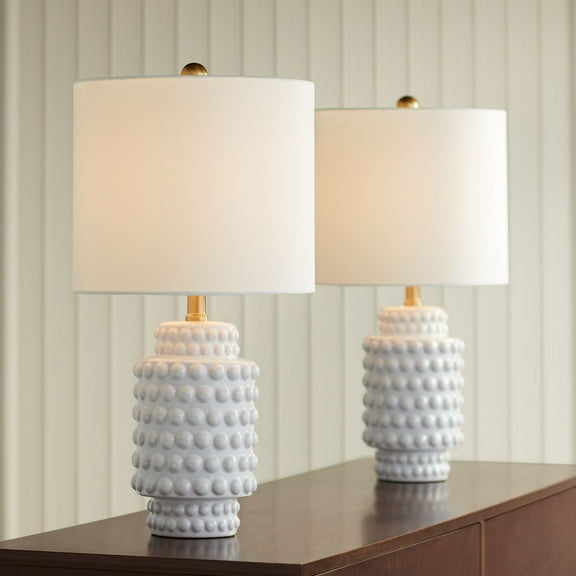 360 Lighting Hobnail 22 1/2" High Small Modern Accent 3-Way Table Lamps Set of 2 White Ceramic Living Room Bedroom Bedside Nightstand