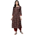 thumbnail image 1 of eloria Floral Printed Kurti With Three-Quarter Sleeves In Round Neck Design, 1 of 4
