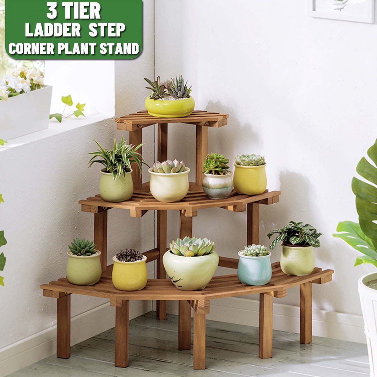 Multi Tier Wood Plant Stand Corner Flower Planter Ladder Pot Shelf Rack Bonsai Storage Garden Display Walmart Com Walmart Com