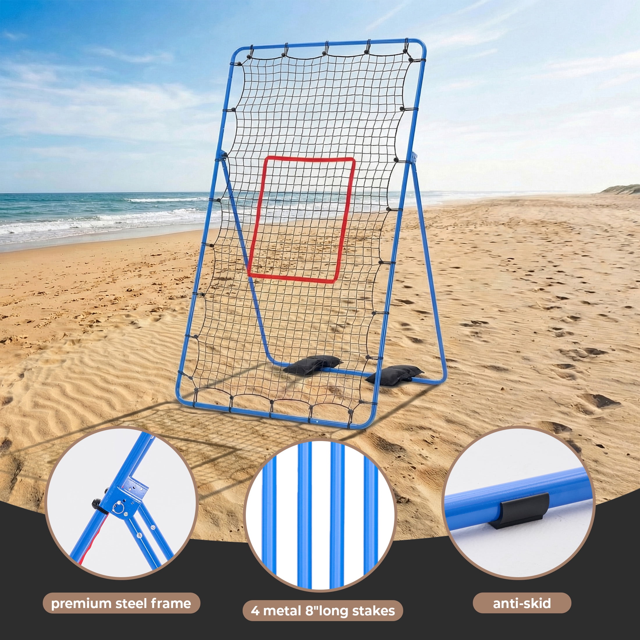 EDX Volleyball Rebounder Net with Travel Bag, Adjustable Angle Training Equipment for Solo Practice & Team Drills, Blue
