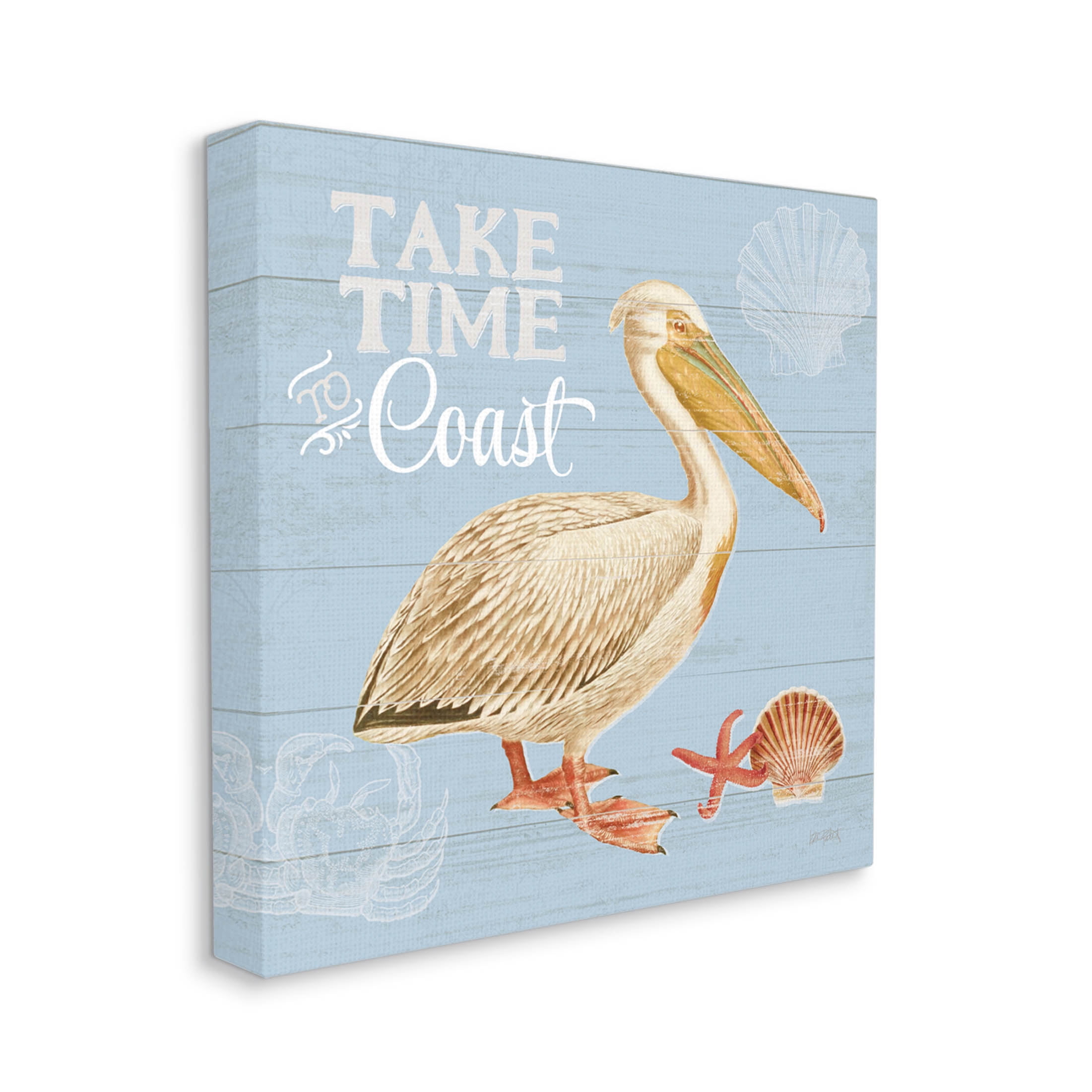 Stupell Industries Time To Coast Nautical Pun Pelican Graphic Art Gallery Wrapped Canvas Print Wall Art, Design by Katie Pertiet