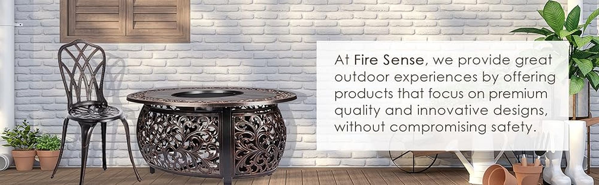 Fire Sense Aluminum Gas Fire Pit Table Outdoor Multifunctional with Fire Bowl Lid, Brown 48"