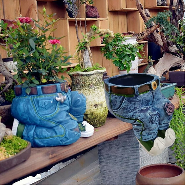 Xihbxyly Maceta de Resina para Pantalones, Decoración Creativa para Jardín, Diseño de Figura Tallada a Mano, Decoración Única para Exteriores, Versátil para Exhibir Plantas, Adorno para Balcón (1 Jue