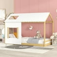 thumbnail image 1 of CLEARANCE! Twin Size House Bed with Roof and Window - White+Natural, 1 of 9