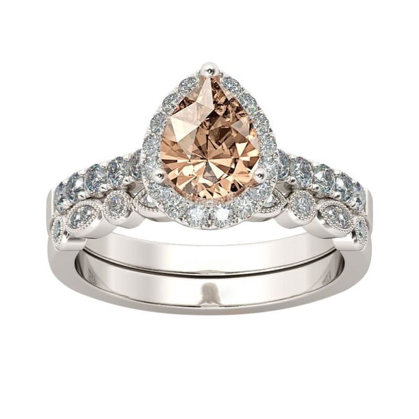 Gota de agua Champagne Cubic Zirconia Anillo de compromiso de diamantes de imitación de novia Completa Zirconia Anillo solitario 6 10