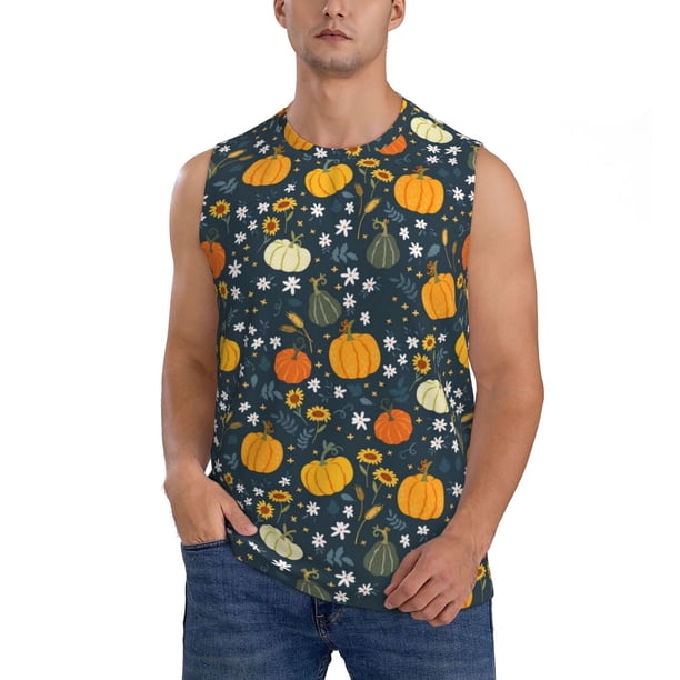 Fotbe Pumpkin Men's Camiseta sin Mangas Estampada para Hombres, Playera Casual para Gimnasio, Entrenamiento, Playa-Medium