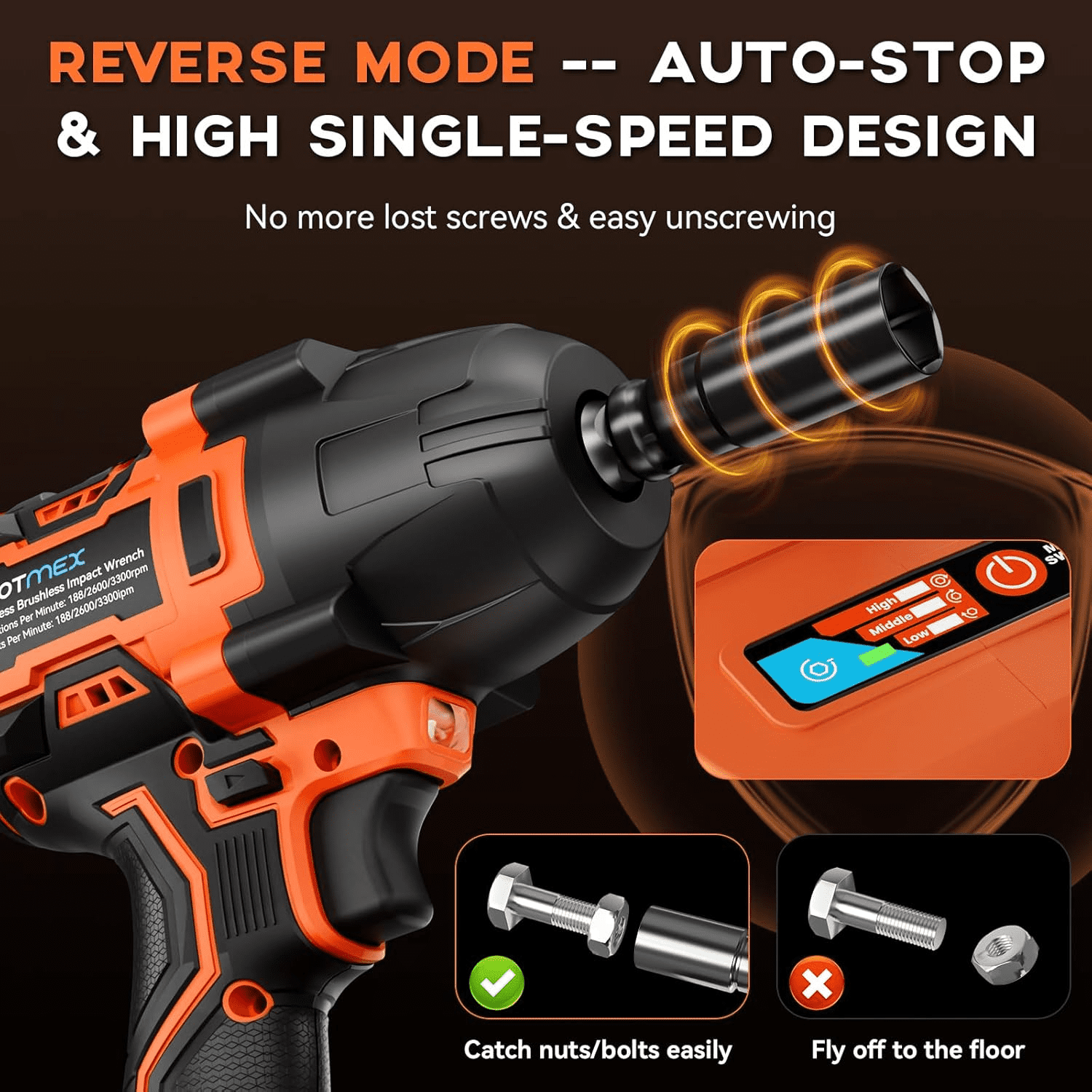 Protmex Cordless 900Ft-lbs Impact Wrench, 4000mAh Battery, 3500 RPM