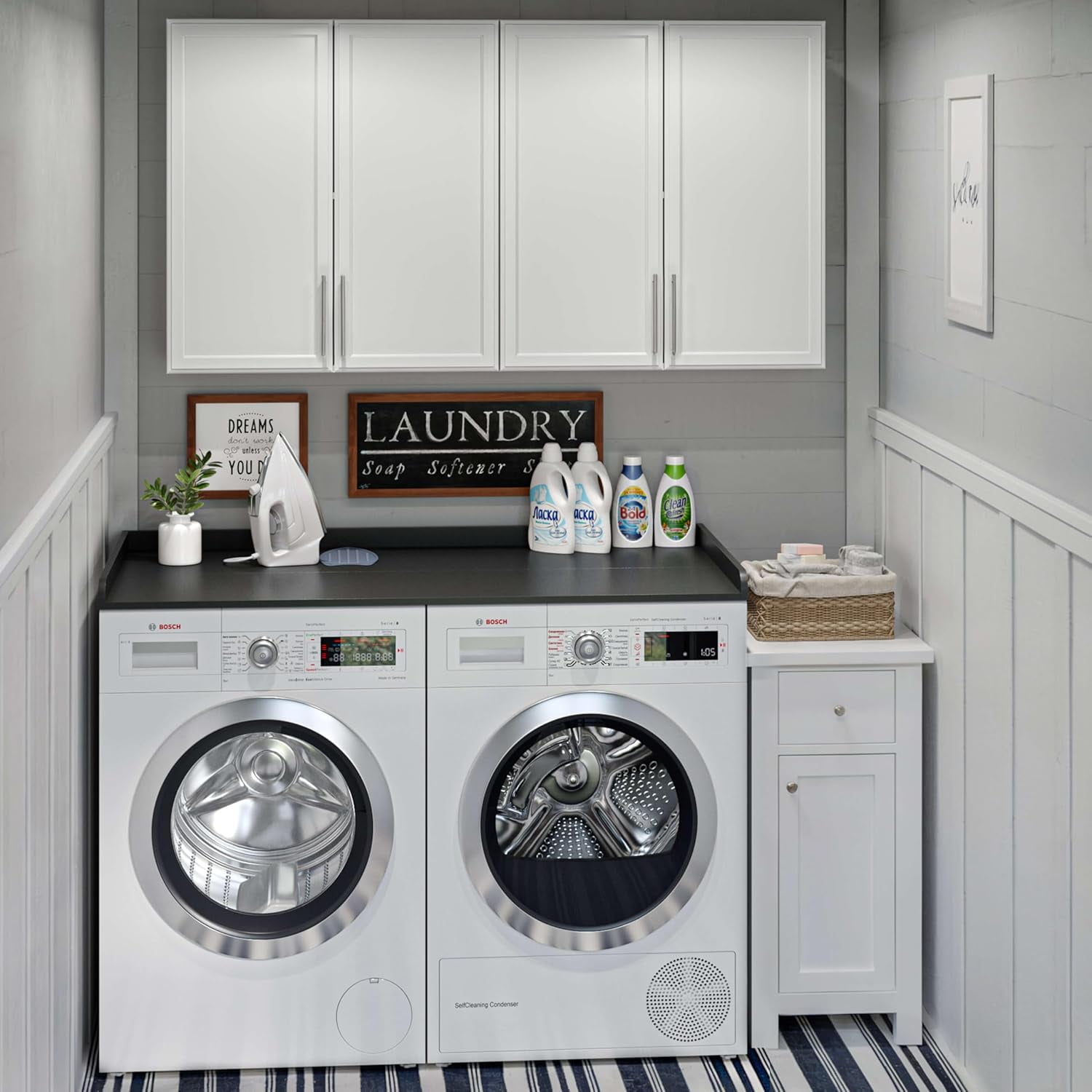 FIMELLO 27.6" x 54" Washer and Dryer Countertop, Laundry Countertop with Edge Rails, Washer and Dryer Topper, Washing Machine Topper, Laundry Table for Folding Clothes and Storage, Black