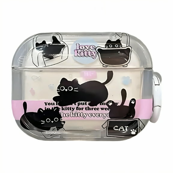 GJX Case for Airpods Pro 2nd Generation,Elastic Tpu Protective Case Compatible with Airpods Pro 2,Black Cat Charm Transparent Case for Airpod Pro