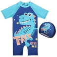 thumbnail image 2 of Teen Bathing Suits Toddler Baby Boys Dinosaur Crocodile Prints One Piece Swimsuit with Swim Cap Quick Dry Surf Suit Upf 50+ Boys Swim Shirt Sky Blue 1 Years-2 Years, 2 of 7