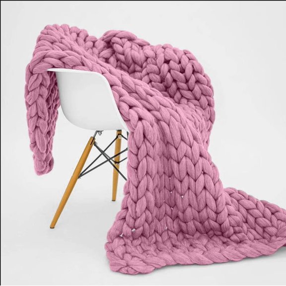 XmhyTop-A 80x80cm Chunky Knitted Throw Blanket Handmade Stretch Knit Blanket for Sofa, Bed, Chair, Soft Warm Decorative Blanket,Pink Purple