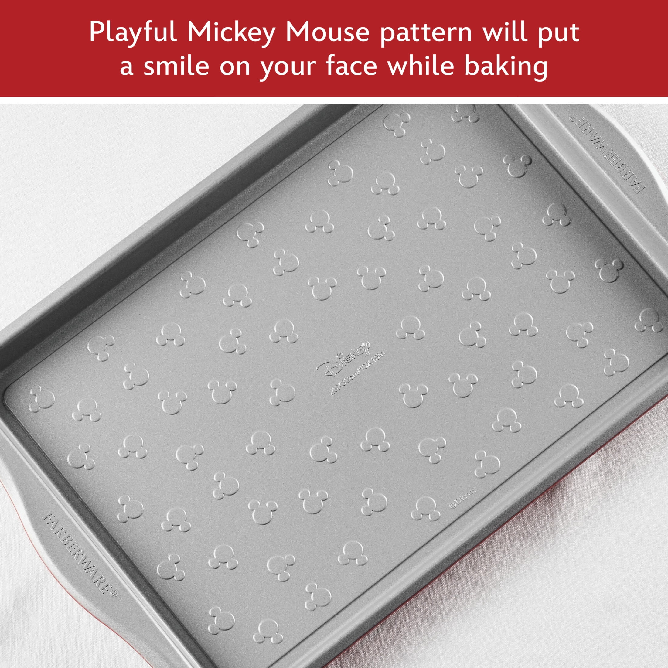 Farberware Disney Bake with Mickey Mouse 10x15 Inch Nonstick Cookie Pan / Baking Pan, Dishwasher Safe and Oven Safe to 450°F, Red