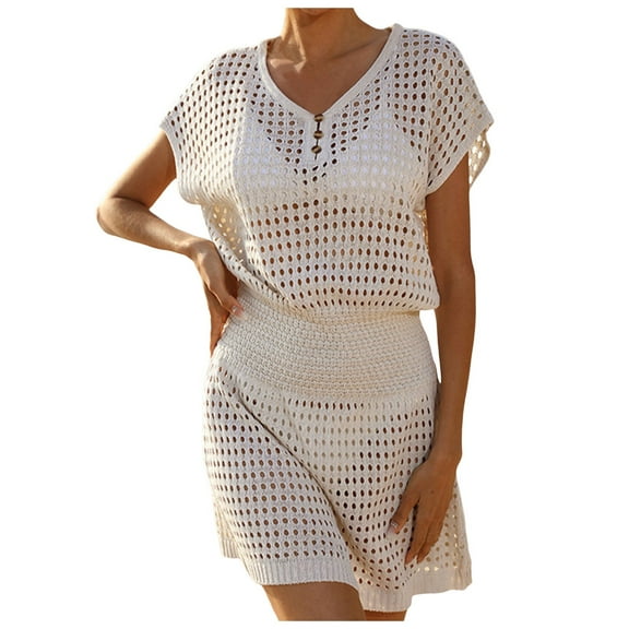 Youmylove Women's Swim Cover Up New Beach Skirts And Beach Blouses Fashion Hollow Crochet Knitted Dresses Crochet Bathing Suit Coverups