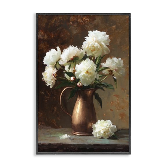 Stupell Industries Victorian Bronze Vase Peonies Black Framed Giclee Art, 12 x 18, by Petals Prints Design