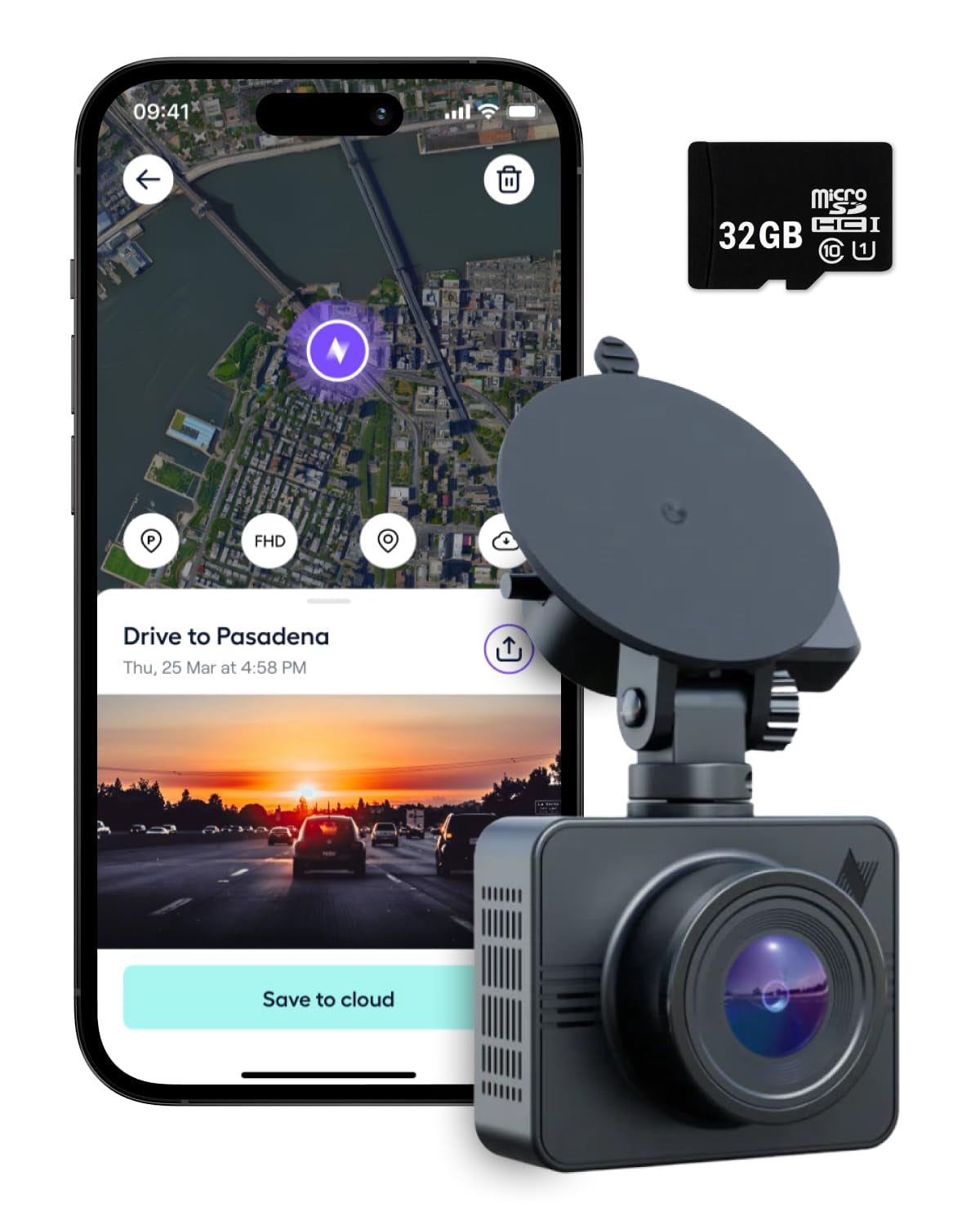 Nexar Beam GPS Dash Cam - Dash Camera for Cars with 32GB SD Card Included Unlimited Cloud Storage 24H Parking Mode Dash Cam for C
