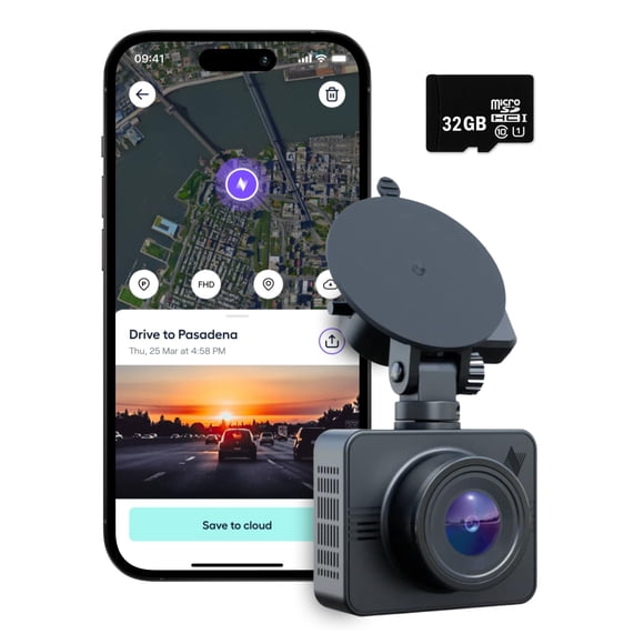 Nexar Beam GPS Dash Cam - Dash Camera for Cars with 32GB SD Card Included Unlimited Cloud Storage 24H Parking Mode Dash Cam for Cars. Wireless Car Ca