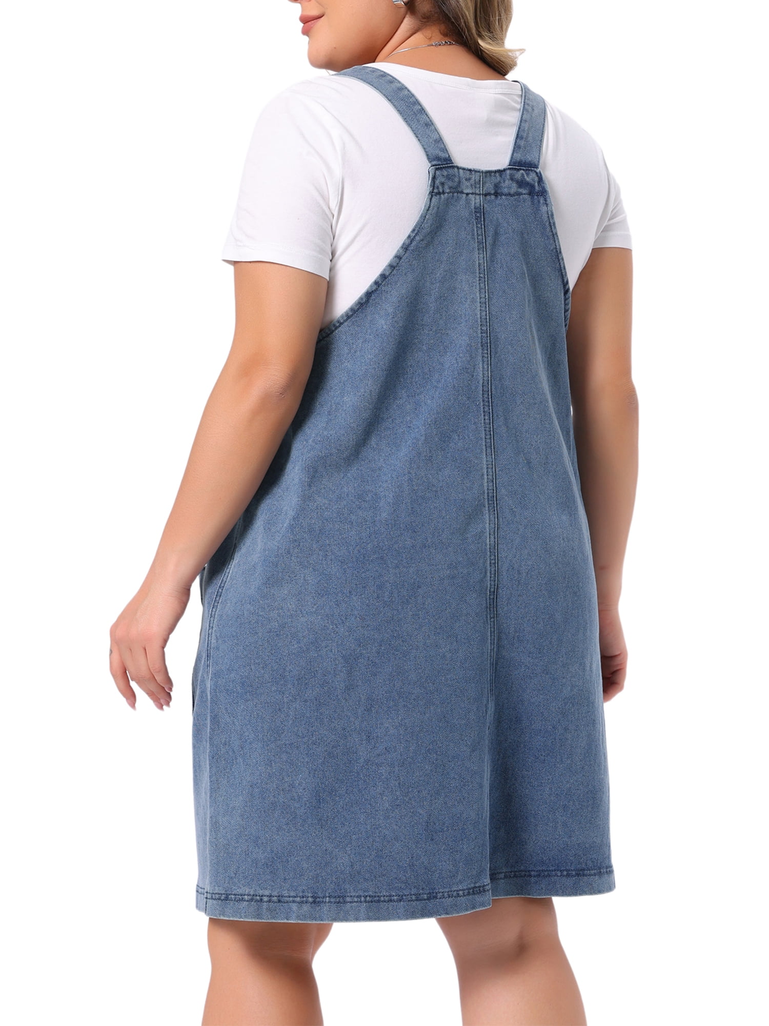 DARING DIVA Women's Plus Denim Overalls Adjustable Strap Dress 2X Gray Blue