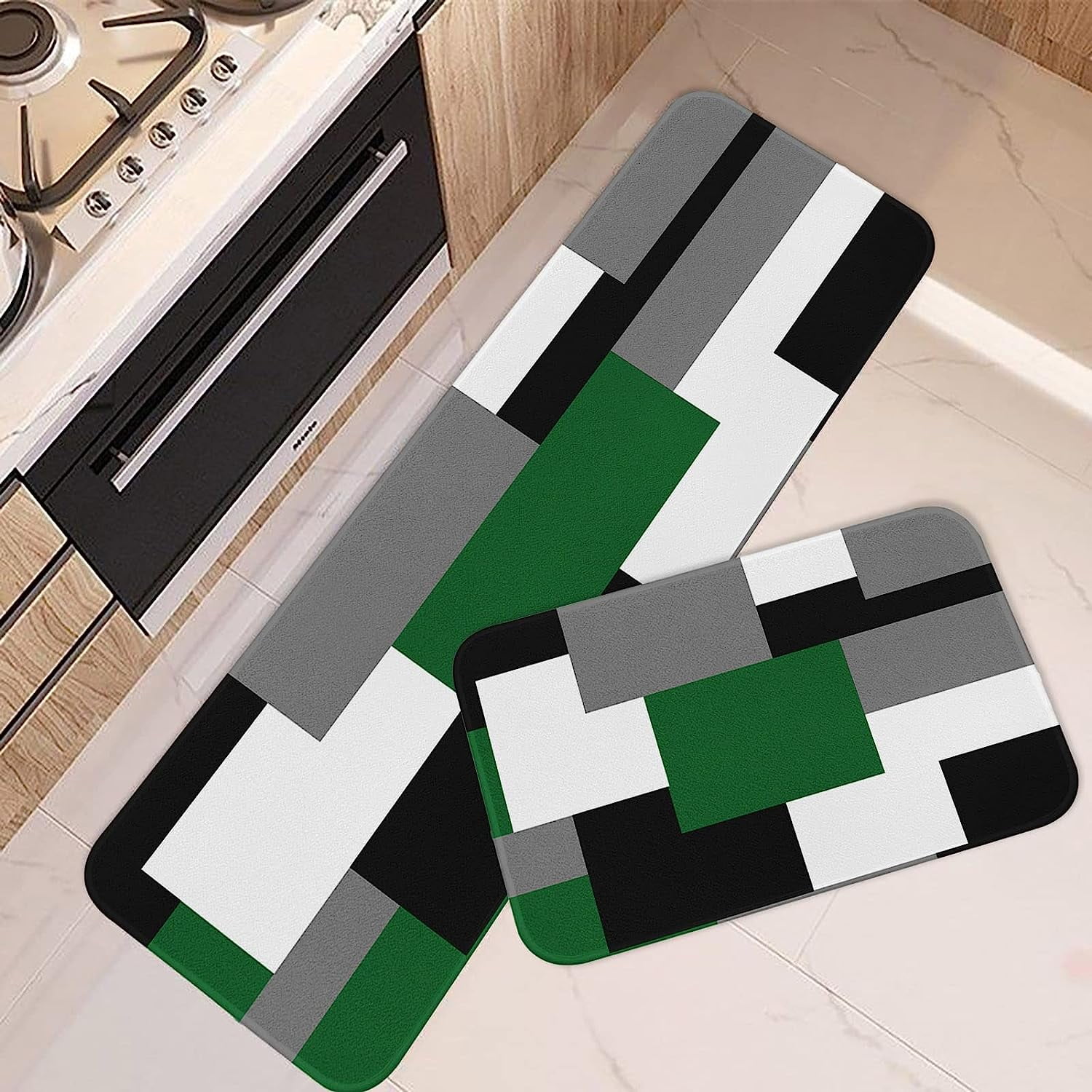 Emerald Green Home Kitchen Rugs and Mats Non Skid Washable Set of 2