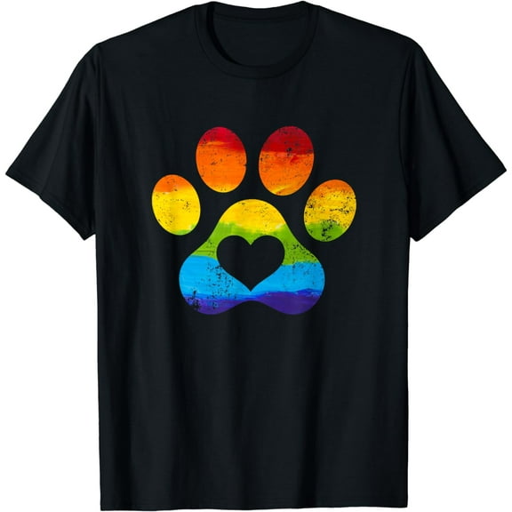 T-Shirt Rainbow Dog Paw Print Flag LGBTQ Gay Pride Month