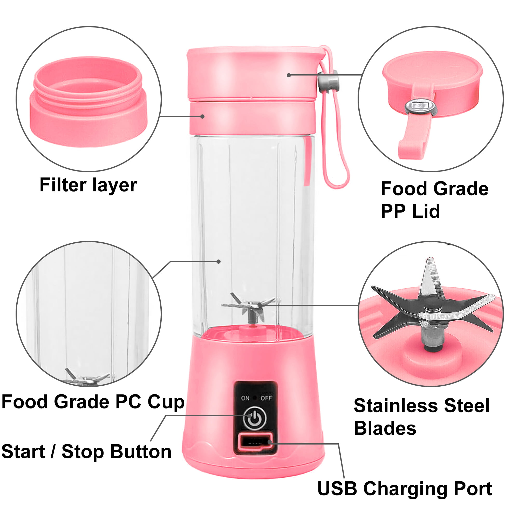 Licuadora portátil, 380ml Six 3d Juice Cup, Mezclador personal de frutas  recargable con USB, Mini licuadora para batidos de leche, batido, jugo de  fruta (azul)