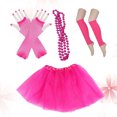 thumbnail image 2 of KAKOWELY Pendientes de neón con encaje de los 80, guantes de red sin dedos, falda tutú con cuentas y mangas para fiesta de los 80 (rosa), 2 of 4