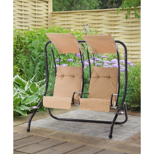 Sunjoy 110205003 Sherborn Steel Porch Swing with Beige Shades and Cushions, 67" x... by SunNest Services LLC