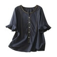 thumbnail image 2 of Weiqiqre Summer Tops for Women 3/4 Sleeve Loose Fit Fashion Dressy Floral Print Button Up Tunic V Neck Shirts Tops, 2 of 8