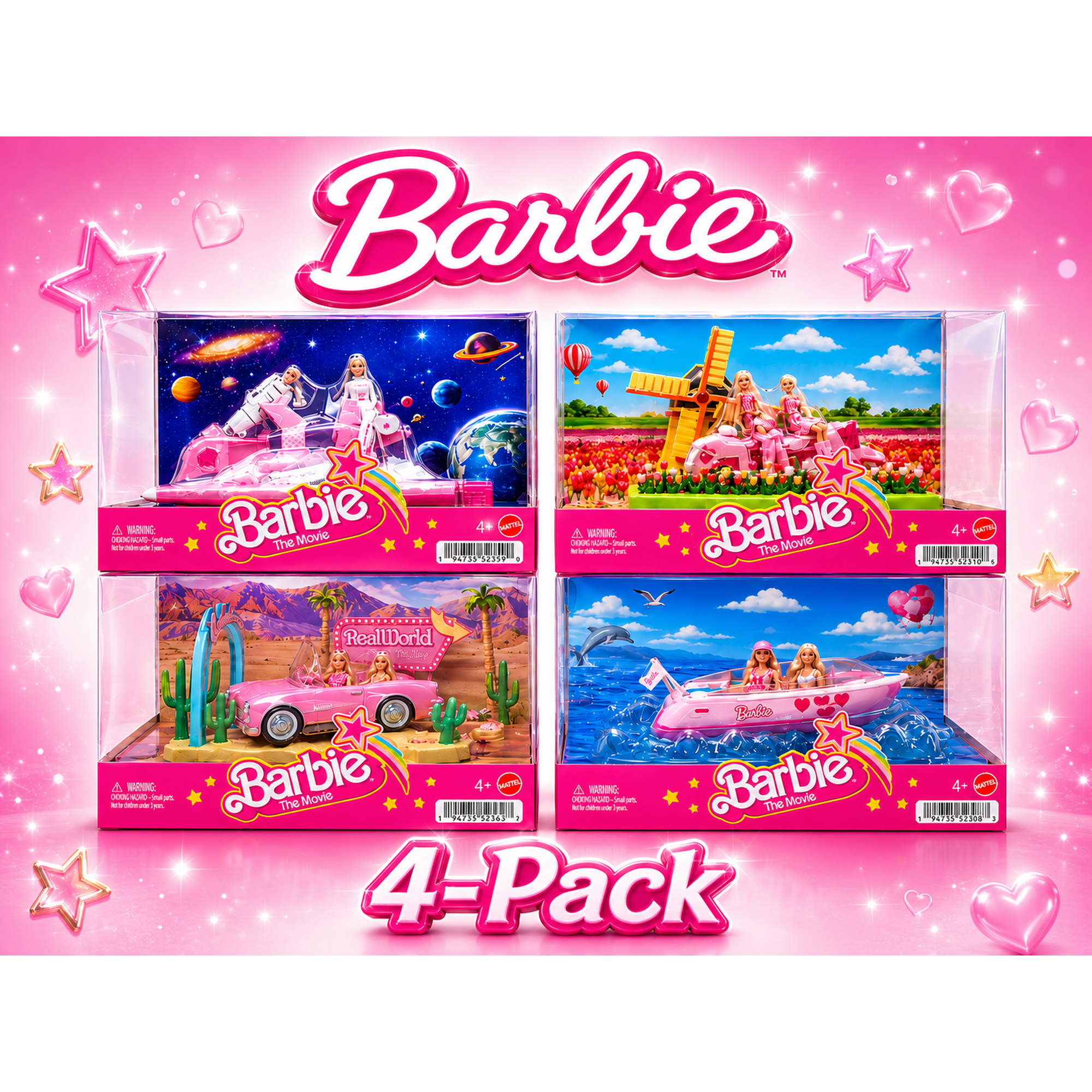 Barbie Mini Barbie Land Barbie The Movie Vehicle Collection, Includes 2 1.5-inch Dolls & Vehicles Inspired by the Film SET OF 4