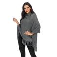 thumbnail image 2 of FANNYC Textured Knitted Poncho Cape Shawl Pullover Top Irregular Hem Tassel Fringed Sweater Cloak Wrap Outwear For Women, 2 of 7