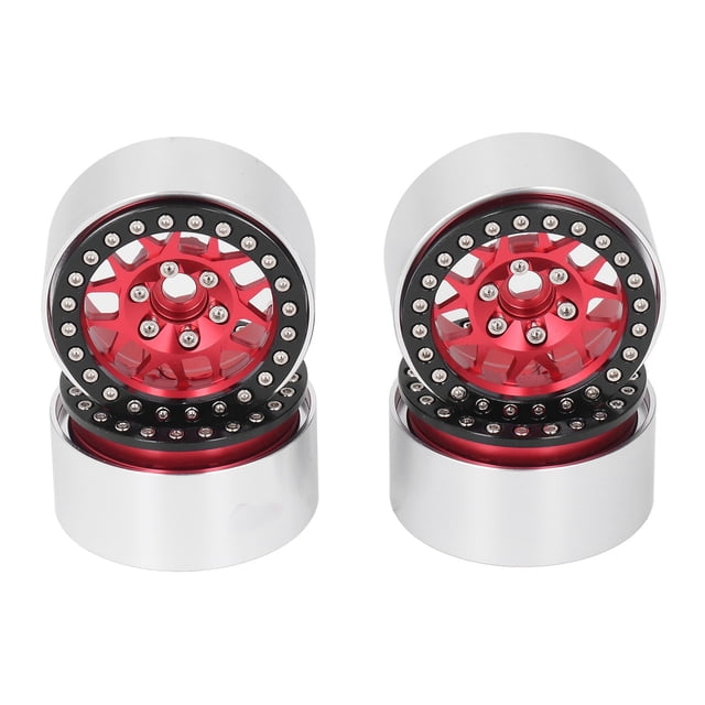 4 llantas RC Beadlock de 1,9 pulgadas, bujes de rueda de aleación de aluminio para Axial SCX10 90046 AXI 03007 1/10 RC Crawler rojo