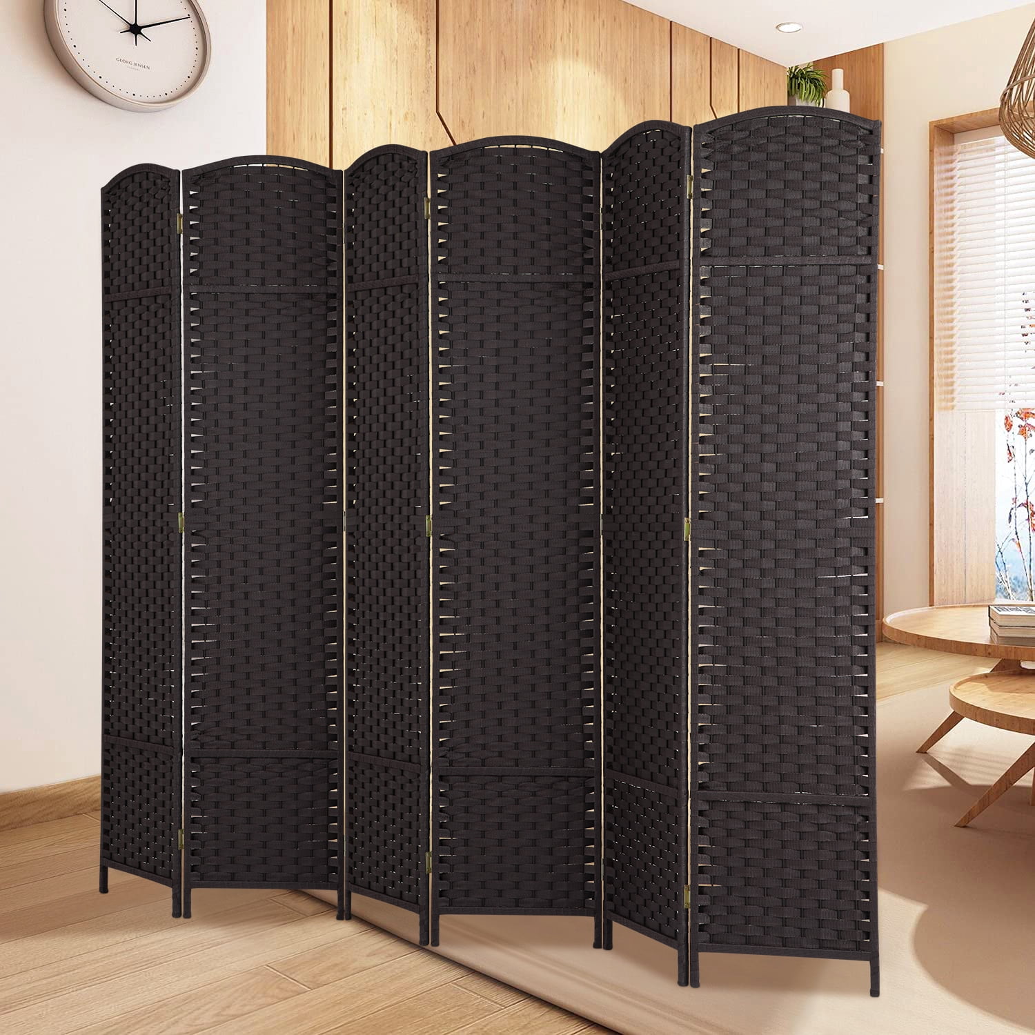 6 Panel Room Divider Folding Privacy Screen 5.57 FT Tall Partition Room Separator   Freestanding Wall Divider, Brown
