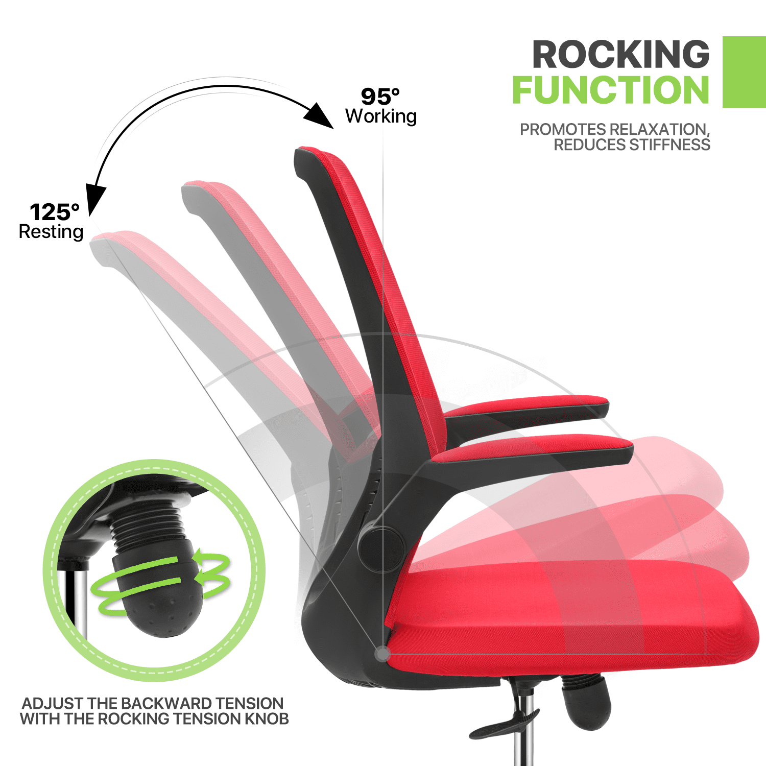 Magshion Set of 2 Office Task Chair, Ergonomic Adjustable Reception Seat with Backrest Flip-Up Arms Lumbar Support, Red