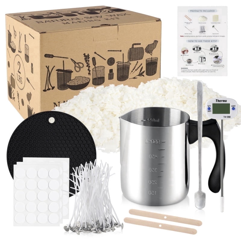Soya Wax Candle Making Kit, Soya Candles, Arts And Crafts Kit For, Includes 2 Lbs Soya Wax, 50 Wicks, Heater, Thermometer, Stainless Steel Melting Pot