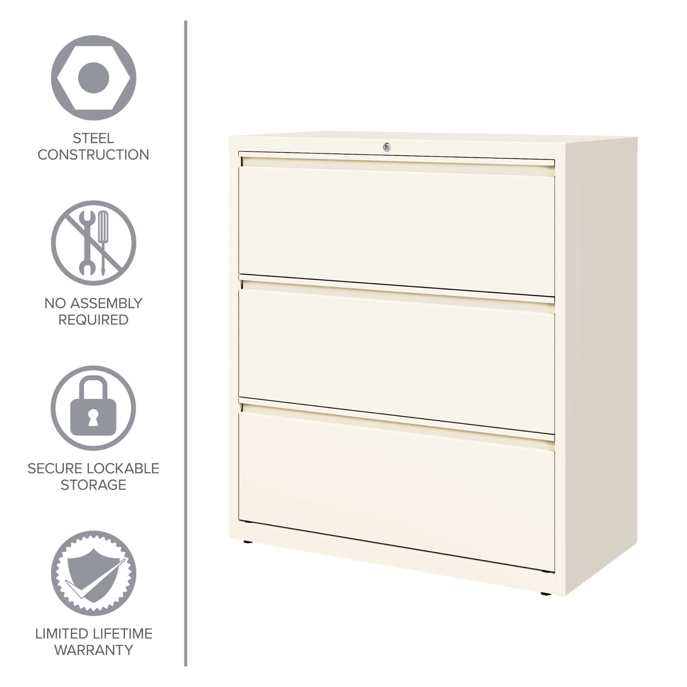 Hirsh 36 Inch Wide 3 Drawer Metal Lateral File Cabinet for Home and Office, Holds Letter, Legal and A4 Hanging Folders, Cloud
