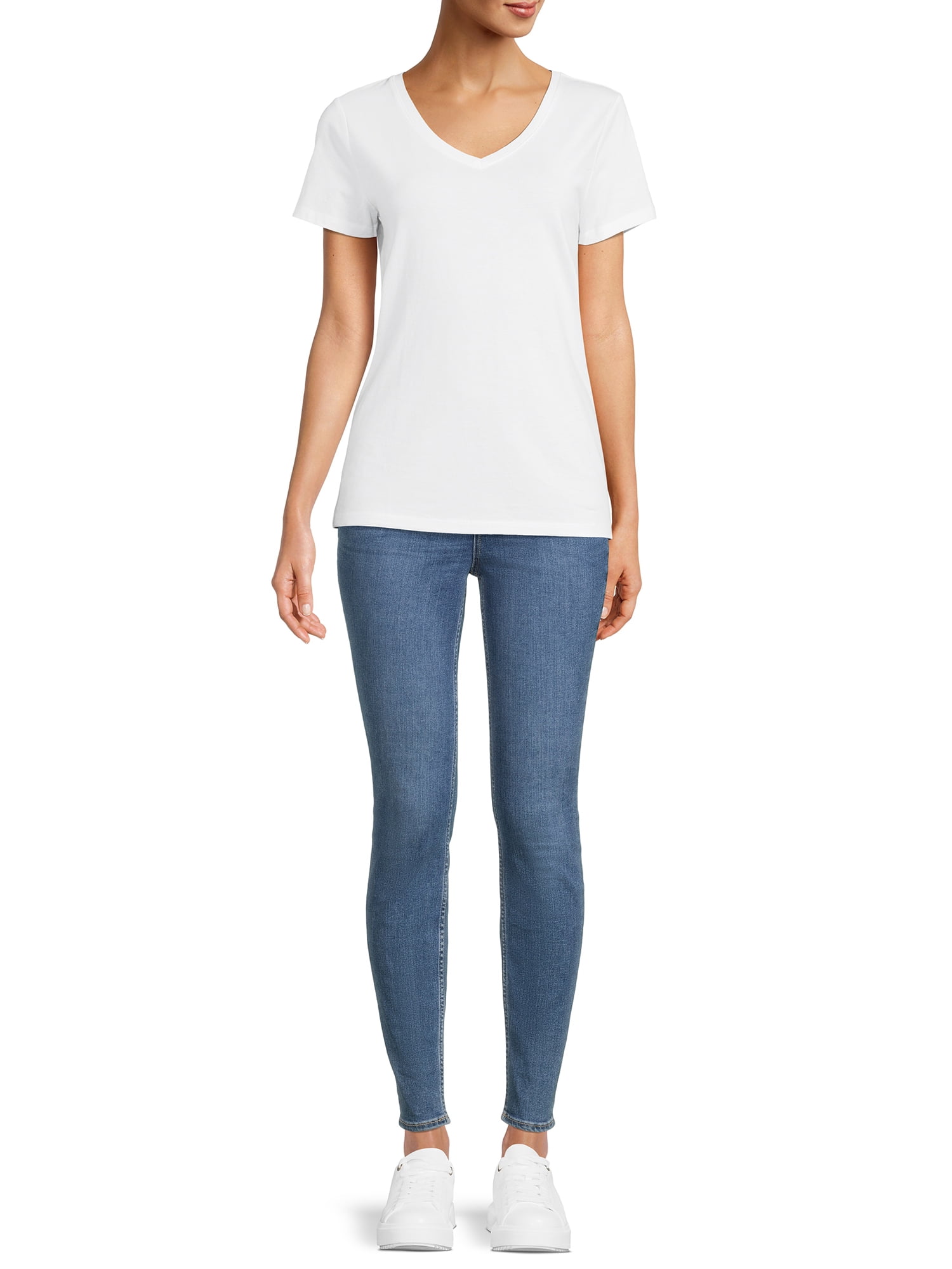 Time and Tru Women's V-Neck T-Shirt with Short Sleeves