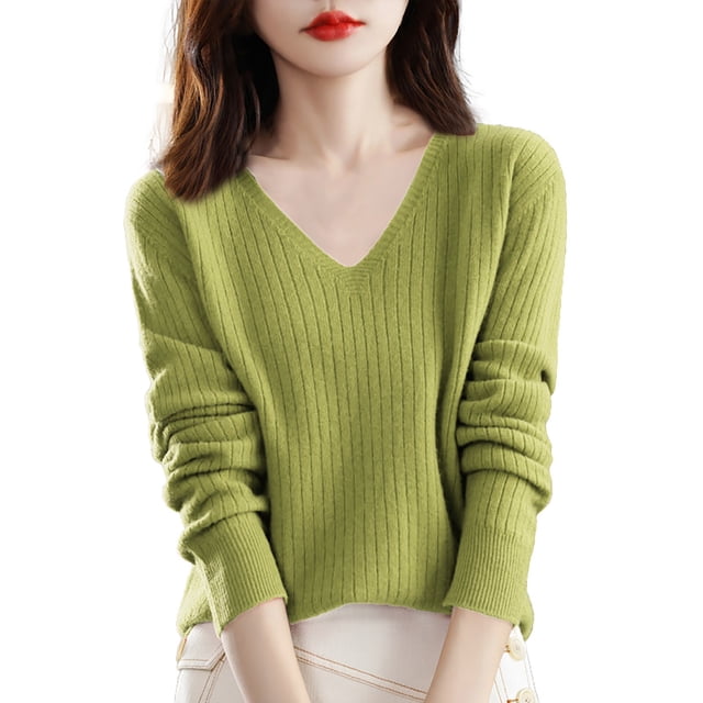 IMENGL Wool core spun yarn knit sweater, Green XL, Size M-2XL